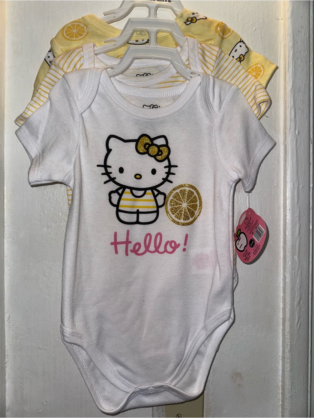 Hello Kitty White & Yellow Baby Bodysuit Set with Pink Accent